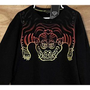 NWT Luter mens xxl black embroidered  dragon sweatshirt tibetan gradient crew